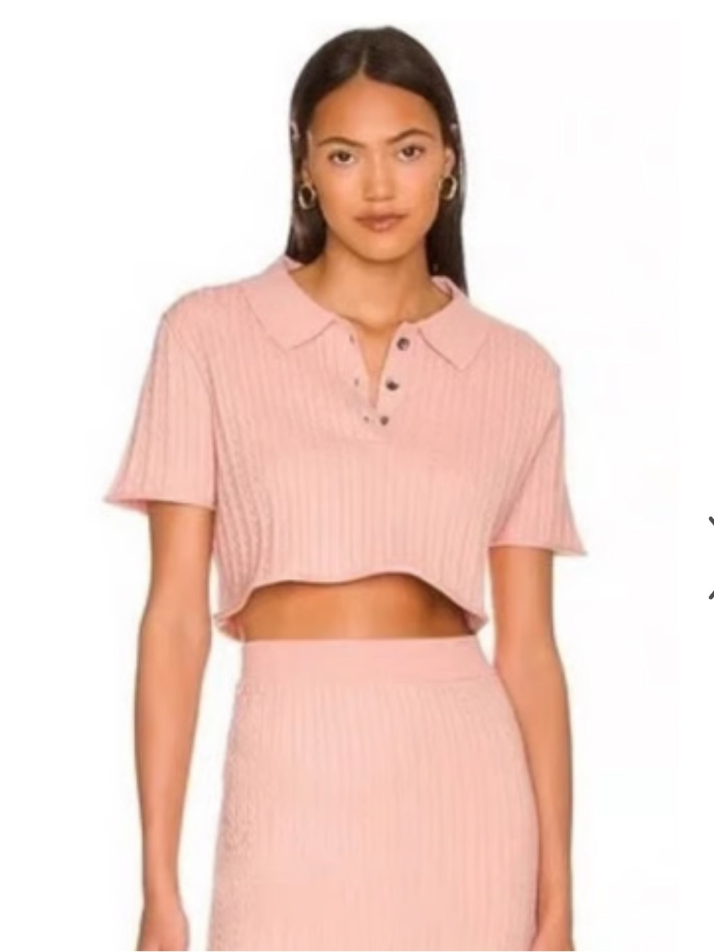 Callahan Daisy Polo Cropped Knitted Collared Tee In Gossamer Pink Loose Fit Top